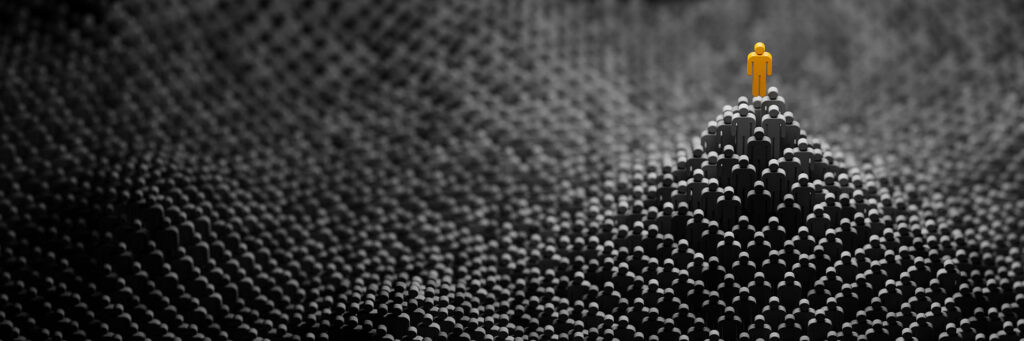 one figure being supported by many