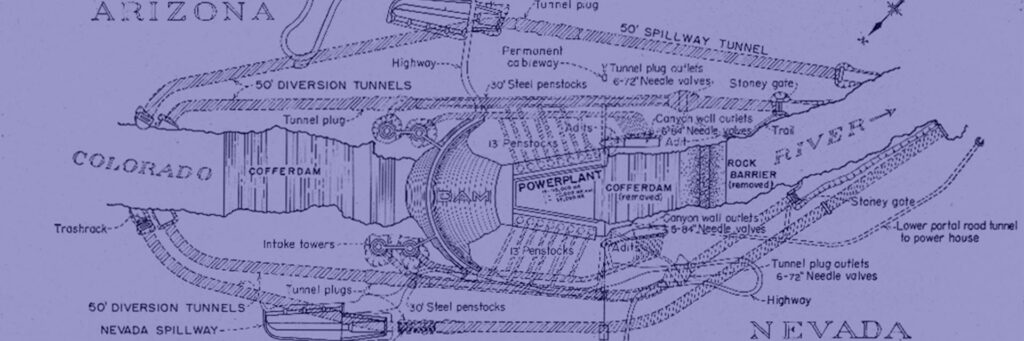 schematic blueprint drawing of the Hoover Dam